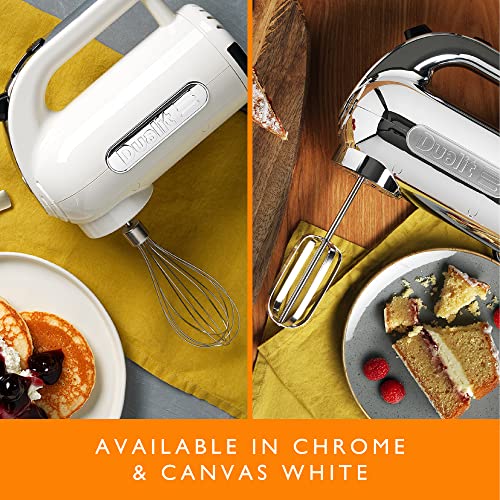 Dualit Hand Mixer | 400W, 4 Speed Settings, Retractable Cord | Ideal for Baking with Flat Beaters, Dough Hooks & Whisk Attachments | 89300, Chrom