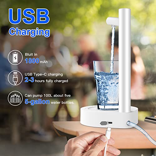 Desktop Water Dispenser, Yimidear Portable Electric Water Pump for 5 Gallon & Universal Bottles, Intelligent USB Charging Water Bottle Dispenser
