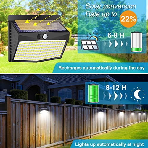 4 Packs Solar Security Lights Outdoor Motion Sensor, 138 LED Solar Fence Lights With 3 Modes, IP65 Waterproof Solar Lights Outdoor, Solar Wall Li
