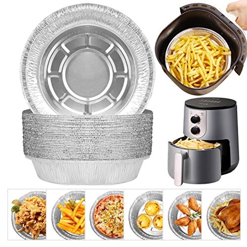 Oil-Proof Aluminum Foil Tin Box,Non-Stick Air Fryer Disposable Paper Liner,Round Aluminum Foil Trays Containers for Oven Air Fryer Cooking Baking