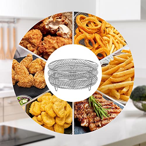 Air Fryer Rack Compatible with Ninja Air Fryer 8 inch 3 Layers Stackable Round Stainless Steel Air Fryer Basket Tray Multi-Purpose Air Fryer Acc