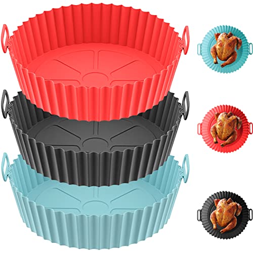 Silicone Air Fryer Liners, 3 Pack Reusable Air Fryer Liners, Air Fryer Accessories, Kitchen Accessories Replacement for Disposable Parchment Pape