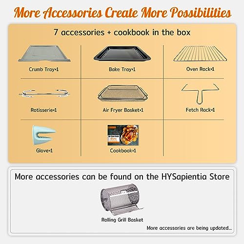 HYSapientia® 24L Air Fryer Oven With Rotisserie Large XXL Digital Knob 1800W 10 in 1 airfryer Countertop Convection Mini Oven electric and grill,