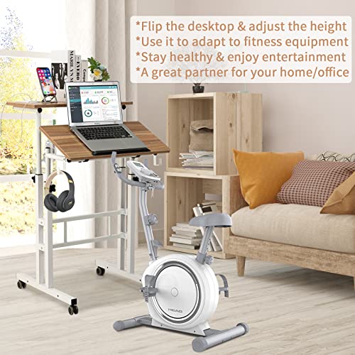 SIDUCAL Mobile Stand Up Desk, Adjustable Laptop Desk with Wheels, Home Office Workstation with USB Ports and Outlets, Rolling Desk Laptop Cart fo
