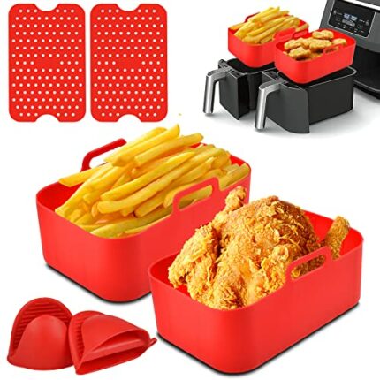 Silicone Pot For Ninjas Dual Air Fryer, 6PCS Silicone Air Fryer Liners Double Air Fryer Silicone Air Fryer Basket, Reusable Air Fryer Liner for A