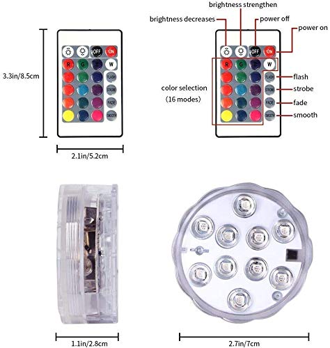 2 Pack Submersible LED Lights Waterproof Pool Lights Underwater with 16 Colors, Remote Control Lights for Aquarium,Vase, Bath,Hot Tub, Halloween,