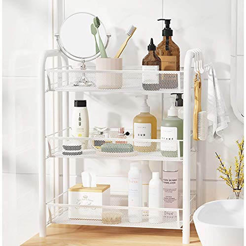 Rolling Cart, No Screw Metal Utility Cart with Locking Wheels and 4 Side Hooks, Serving Cart for Classroom Office Home Bedroom Bathroom,4