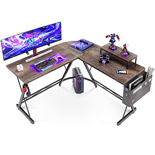 L Shaped Desk Gaming Desk Computer Desk with Round Corner, Monitor Stand for Home Office