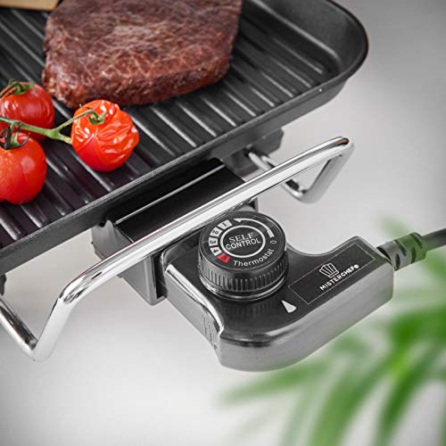 MisterChef XL Teppanyaki Grill - Electric BBQ Table Top Grill with Adjustable Temperature Control and 8 Spatulas - 1800W - Free Recipe Book Enclo