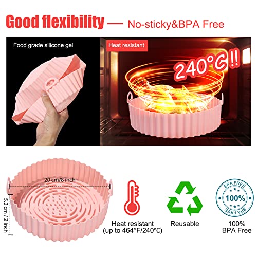Silicone Air Fryer Liner,7.9 Inch Air Fryer Liners Reusable,Air Fryer Accessories,Replacement for Disposable Parchment Paper Liner(2 Pack-Pink &