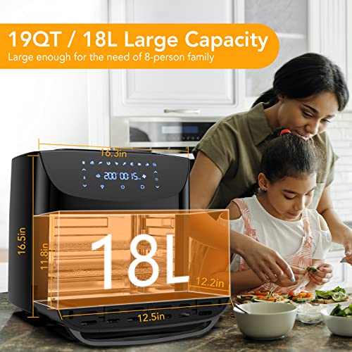 SXYCMY Air Fryer Oven Digital - 18L Large Capacity Oil-Free Touch Screen Oven with Rotisserie, Dishwasher Safe Parts, Rapid Air Circulation, BPA-