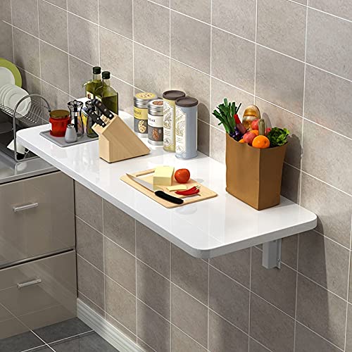 GTYT Kitchen Breakfast Bar Table, White | Computer Workstations for Home Office Work | Wall Mounted Folding Wall Table | Fold-down Desk for Bedro