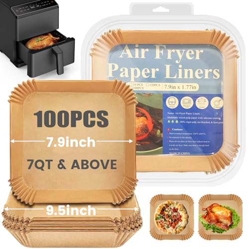 Silicone Air Fryer Liners, 8'' Square 4 to 7 QT Reusable Heat Resistant Food Grade Airfryer Silicone Liners Inserts Baskets Bowl Accessories for