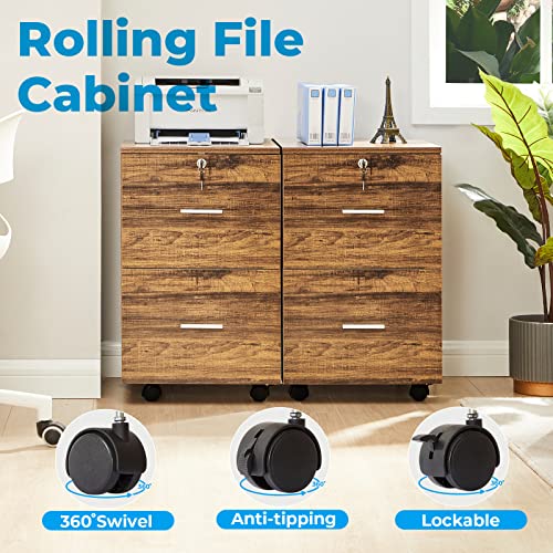 GreenForest File Cabinet 2 Drawers Wooden Vertical Filling Cabinet with Lock Rolling Mobile Office Pedestal File Cabinet for Hanging File Folders