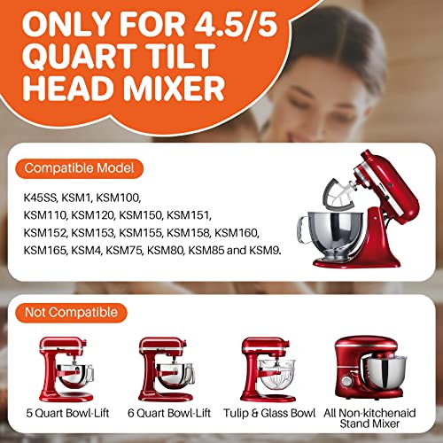 FUNYKICH 4.5/5 Quart Flex Edge Beater for KitchenAid Tilt-Head Stand Mixer, All-Metal Die Cast Blade with Both-Sides Flex Silicone Edges Bowl Scr