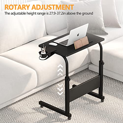 Klvied Standing Desk Adjustable Height, Stand Up Desk with Cup Holder, Portable Laptop Desk, Mobile Standing Desk, Small Computer Desk, Bedside T