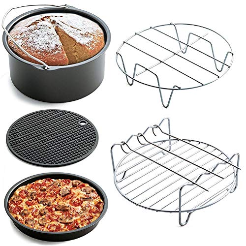 Domeilleur 5-Set Air Fryer Accessories for Gowise Phillips Cozyna Fit 3.7-5.8QT with Cake Barrel, Pizza Pan, Metal Holder, Grill Rack, Silicone M