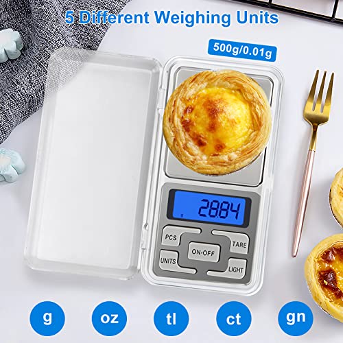 JADUFHU DigitalKitchenScales 0.01g X 500g Mini Kitchen Pocket Precision Gram Weed Scales with Back-Lit LCD Display for Food Jewellery Gold Coffee