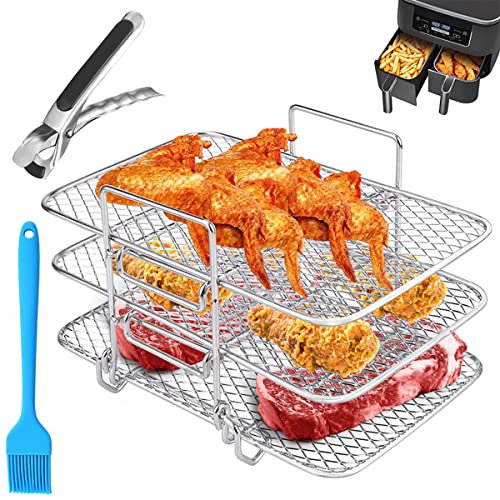 2Pcs Air Fryer Rack, Air Fryer Rack Compatible for Ninja Dual Air Fryer Multipurpose Air Fryer Accessories Stainless Steel Dual Air Fryer Rack wi