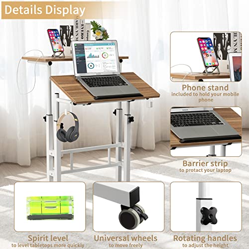 SIDUCAL Mobile Stand Up Desk, Adjustable Laptop Desk with Wheels, Home Office Workstation with USB Ports and Outlets, Rolling Desk Laptop Cart fo