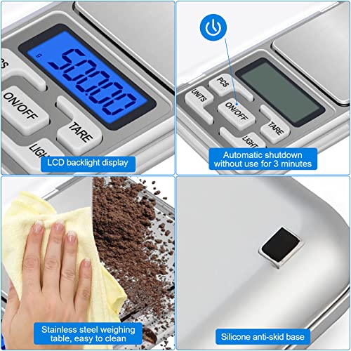 JADUFHU DigitalKitchenScales 0.01g X 500g Mini Kitchen Pocket Precision Gram Weed Scales with Back-Lit LCD Display for Food Jewellery Gold Coffee
