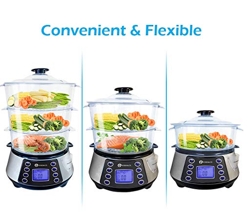 NaturoPure Food Steamer 11.5L Capacity, 3 Tier Electric Steamer, 6 Preset Cooking Mode,99 Minutes Timer & 800W Including a Rice Bowl