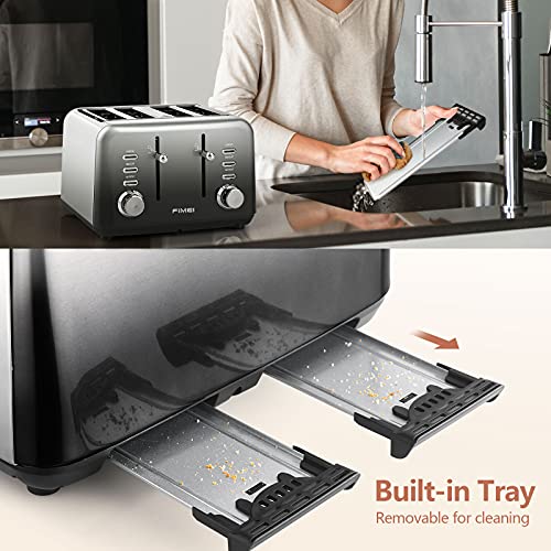FIMEI Toaster 4 Slice, Extra Wide Slot Stainless Steel Toaster, Automatic Toaster, 7 Browning Setting with Defrost/Reheat/Cancel Function, Remova