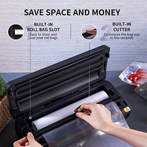 ALACRIS Vacuum Sealer Machine, Full Automatic Vacuum Food Sealer with Starter Kit, Built-in Cutter & Roll Bag Storage, 8-in-1 Vacuum Packer for D