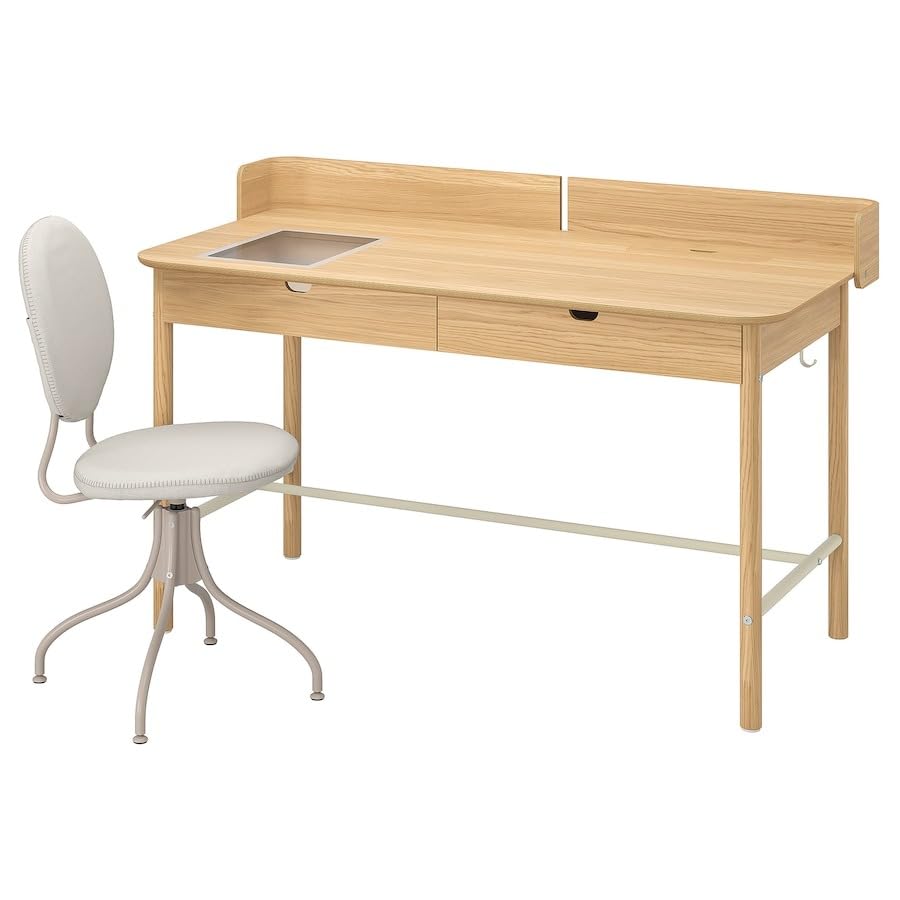 RIDSPÖ/BJÖRKBERGET Desk and chair, oak beige, durable and easy to care for. Desks for home. Desks & computer desks. Tables & desks. Furniture.