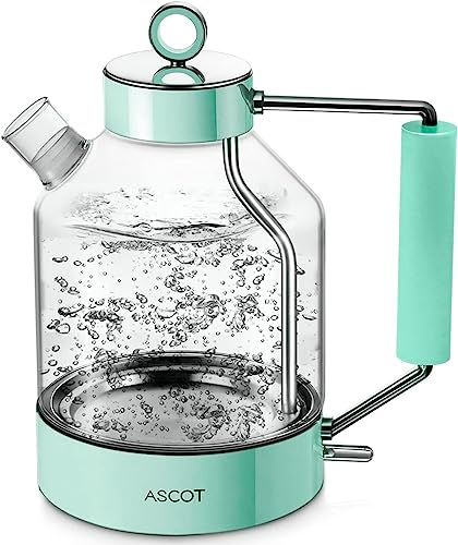 Electric Kettle, ASCOT Glass Electric Tea Kettle 1.6L 2200W Tea Heater & Hot Water Boiler, Borosilicate Glass, BPA-Free, Auto Shut-Off and Boil-D