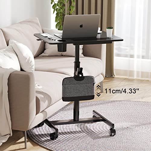 JYLH JOYSEEKER Mobile Standing Desk, 28 inch Pneumatic Sit to Stand Desk Height Adjustable Laptop Rolling Cart with Lockable Wheels for Home Offi