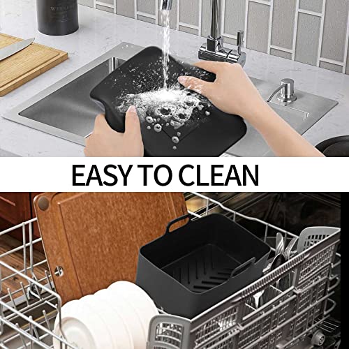 Air Fryer Accessories for Ninja Dual AF300UK AF400UK, Reusable Air Fryer Silicone Liner, Stainless Steel Grilling Rack with 4 Skewers, Oil Brush