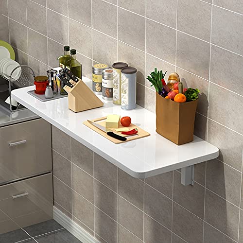 LUNEZY White Folding Computer Desk 60cm 70cm 80cm 90cm 100cm 120cm | Wall Table for Small Spaces Home Office Work | Foldable Kitchen Breakfast Ba