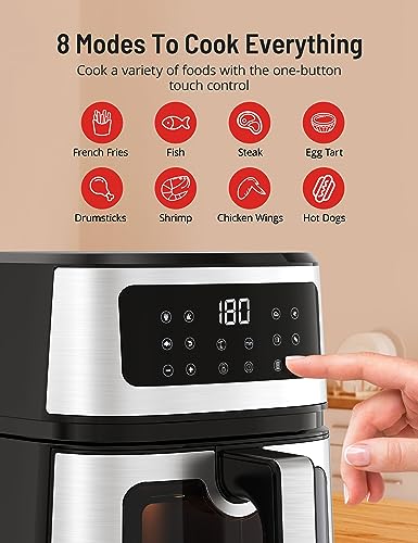 Symdral Air Fryers, 1500W Compact Fryer with 8 Presets, Max 200℃ Setting 5L Digital Oven Rapid Circulation, Display,Viewing Window,Nonstick & Dis