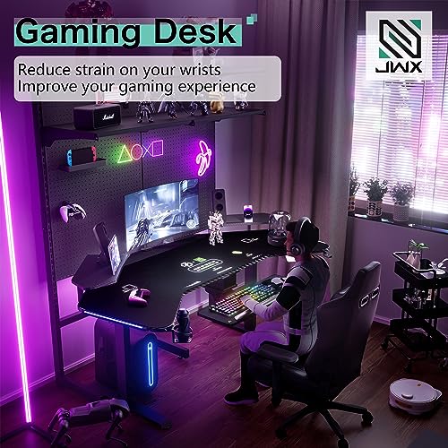 JWX Keyboard Tray Under Desk Slide Out, Large Under Desk Mounted Keyboard Drawer Adjustable Height with Mouse pad & Soft-Touch wristpad for Stand