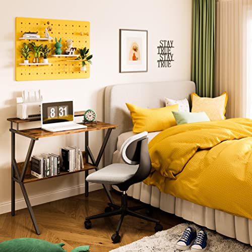 ODK Computer Desk for Small Space 27.5" Study Writing Desk with Storage, Modern Simple Style PC Desk with Monitor Stand for Home Office, Vintage