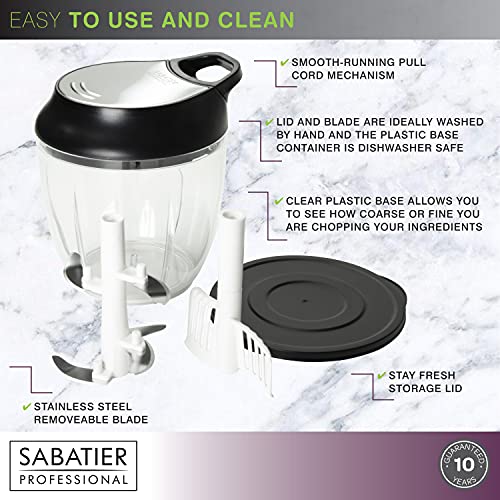 Large Manual Hand Food Chopper - Sabatier Professional Nut, Fruit and Vegetable Processor, Slicer, Cutter And Dicer. Pull String, Stainless Steel