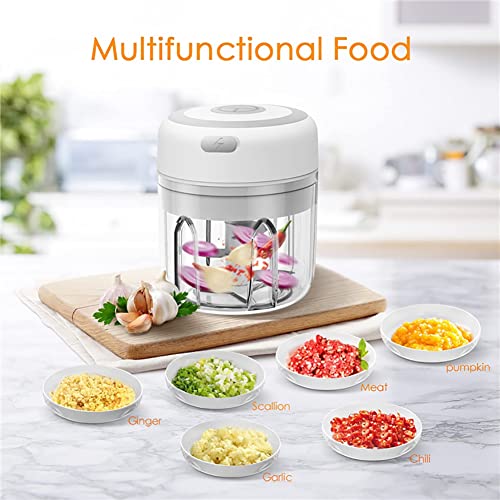 Electric Food Chopper, 250ML Mini Food Chopper, Kitchen Food Processor and Blender, Wireless Portable Electric Garlic Chopper with USB Charging f