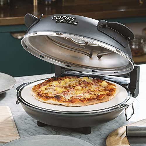 Electric Pizza Oven Energy Efficient with Stone Base 1200w Glass Window 12 inch 31cm with Pizza Paddles 2 Year Warranty by Cooks Professional (Pi