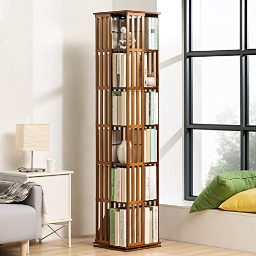 NaoSIn-NiBamboo Rotating Bookcase, 6 Tier Disassembly Bookshelf Organizer, Spinning Design, Removable Adjustable Divider, Holds Up To 200 DVD's o