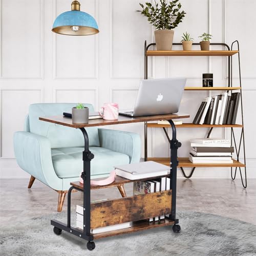 Portable Rolling Desk Adjustable Height Small Standing Desk on Wheels, 32 Inch Computer Desk Laptop Table for Home Office Study Student Desk with