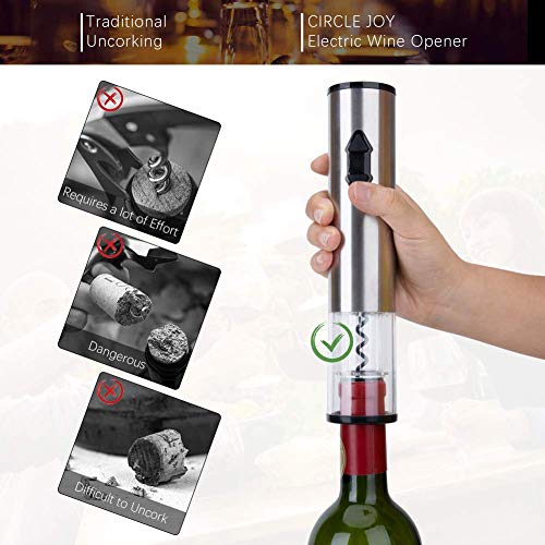 CIRCLE JOY Electric Wine Bottle Openers Set, Battery Operated Wine Opener Kit, Cordless Automatic Corkscrew Combo with Attached Foil Cutter Vacuu