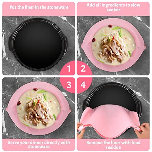 Silicone Slow Cooker Liners, Kitchen Reusable Cooking Bags Leakproof & Easy Clean Bags Liners Fit 6-8 Quarts Crockpot for Oval or Round Pot (A)