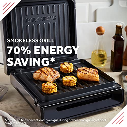George Foreman 25850 Smokeless Electric Grill, Indoor BBQ and Griddle Hot Plate with Built In Drip Tray, Black