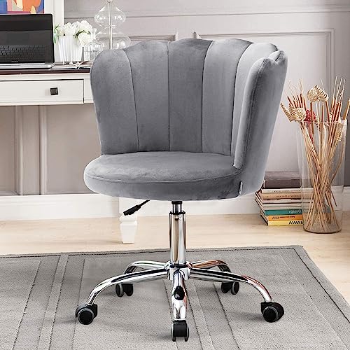 Recaceik Velvet Home Office Chair, Modern Adjustable Swivel Shell Desk Chair for Living Room Upholstered Cute Vanity Chair with Wheels, Comfy Tas