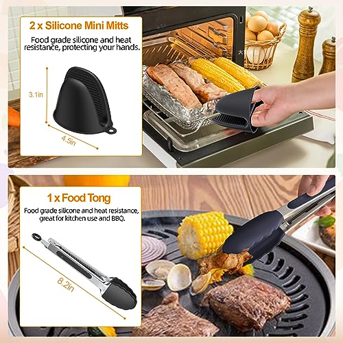 Air Fryer Accessories, 8pcs for Ninja Dual AF400UK & Tower T17088 & AF300UK, Dual Silicone Air Fryer Liners & Gloves, Air Fryer Rack & Food Tong