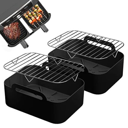 Tuuyee 2PCS Silicone Liners & 2PCS Racks for Ninja Dual Air Fryer AF400UK, Tower T17088, 4PCS Set Multifunctional Ninja Dual Air Fryer Accessorie