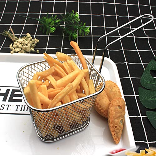 Jetisva 4pcs Chip Basket for Frying, Mini Chip Baskets for Serving, Stainless Steel Chip Pan Basket Food Presentation Baskets with Handles for Ch