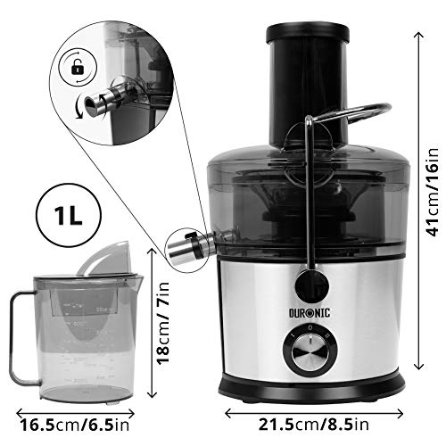 Duronic Centrifugal Juice Extractor JE7C | 2 Speed Settings 800W | Stainless-Steel Juicer | Whole Fruit and Vegetables | Freshly Squeezed | 1L Ju