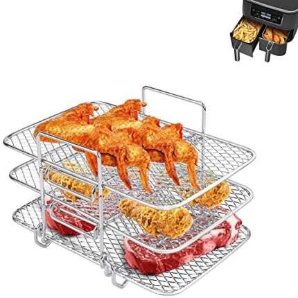 Air Fryer Rack for Ninja Dual Air Fryer Detachable 304 Stainless Steel Multi-Layer Dehydrator Rack Toast Air Fryer Accessories Stand with 3 Layer